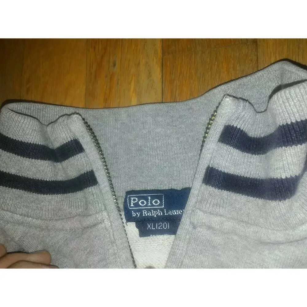 Polo Ralph Lauren Youth Sweater Jacket Grey/Blue Zip Cotton Size XL 20